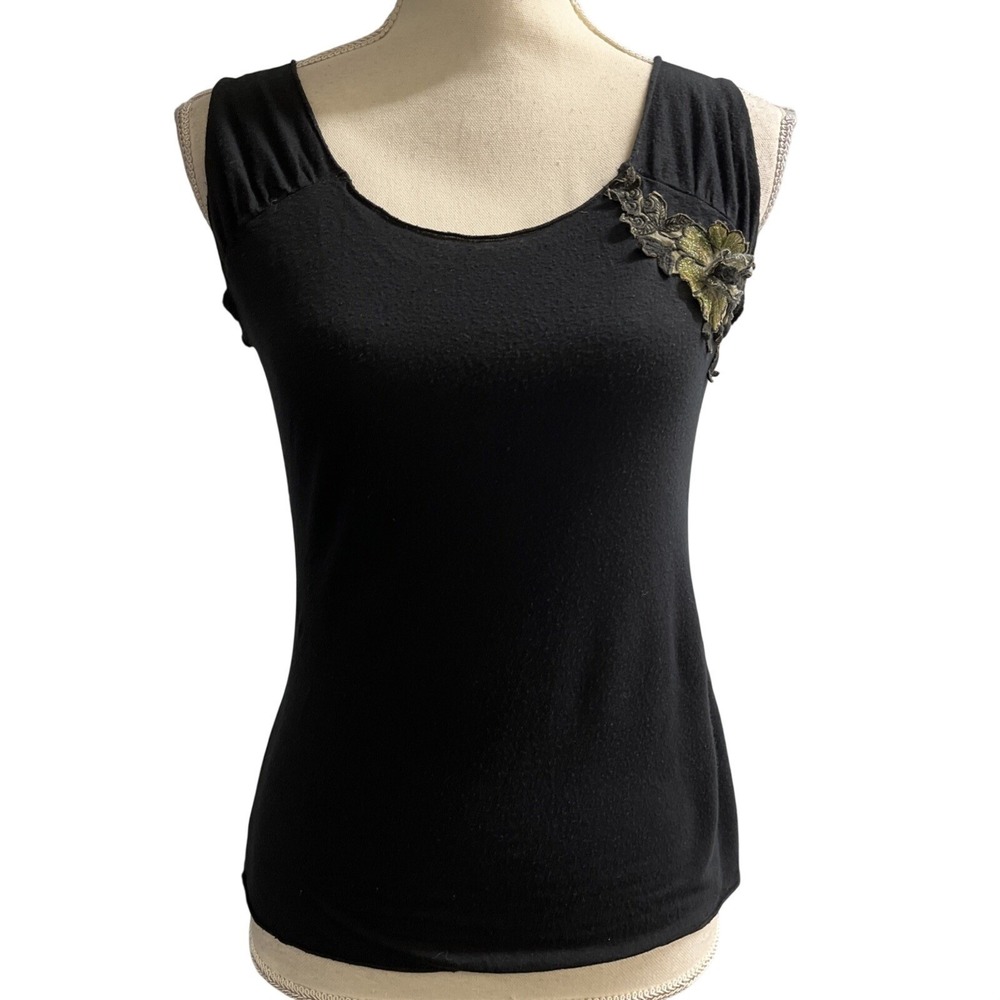 Billabong Y2K Top Black Sheer Fitted 3D‎ Floral Sleeveless Size M Whimsigoth